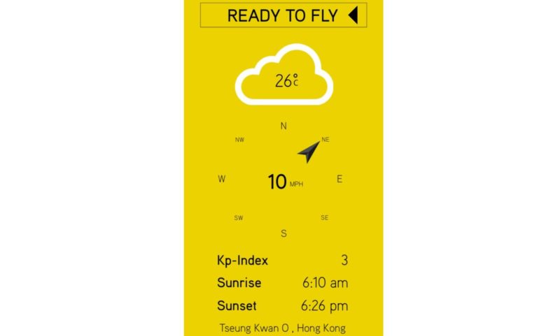 《Hover》提供簡單天氣資訊，包括：溫度、風向、日出日落等內容。