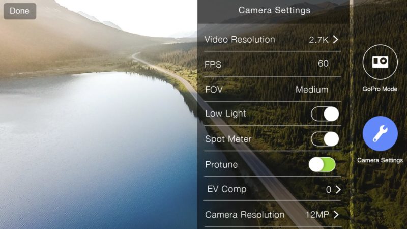 《Solo》1.3.1 版本加入的全新GoPro 相機設定功能。