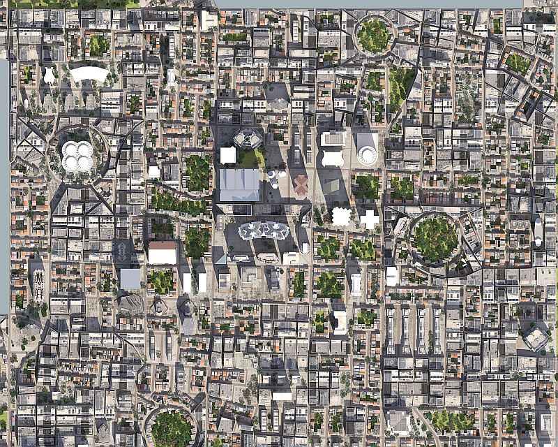 從高空拍攝城市的鳥瞰圖，整個城市變得像是紙上地圖。（圖片來源：ShutterStock.com）