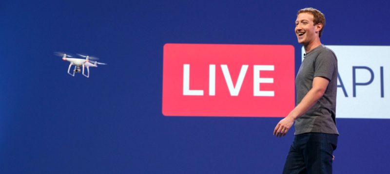 Facebook 執行長朱克伯格在 F8 開發者大會上即場使用 DJI 無人機進行 Facebook Live 航拍直播。