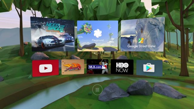 現已有一定數量的 VR apps 支援 Google Daydream 平台，圖為其操作介面。