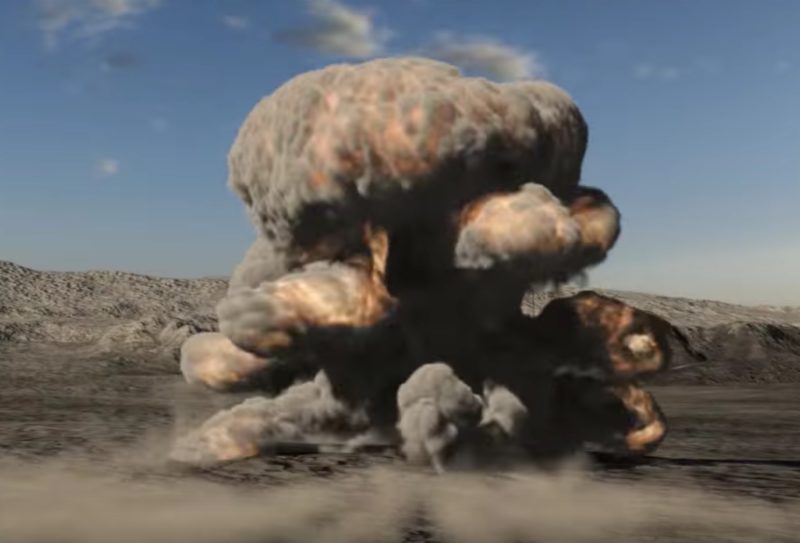 DARPA 無人機擊中目標後爆炸，產生磨菇的爆炸雲。