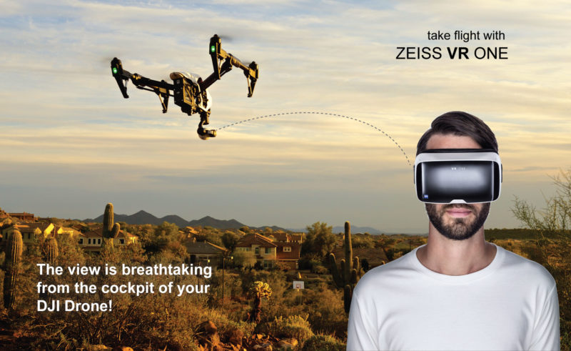 除 Phantom 3 與 Phantom 4 外，Zeiss VR One Plus 眼鏡亦能對應較專業的 Inspire 1系列空拍機。