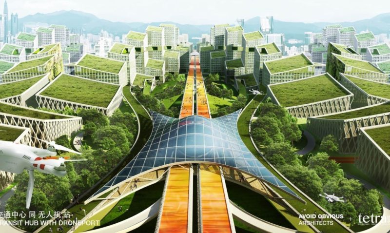 設計師預想在深圳寶安區設置無人機高速公路。（Avoid Obvious Architects 設計圖片）