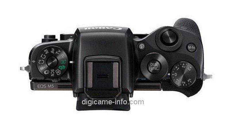 疑似 Canon EOS M5 機頂上設有 3 組轉盤。（圖片來源：翻攝自 Digicame-Info）