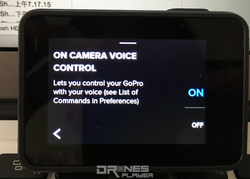 只要在「On Camera Voice Control」頁面中選取「ON」，即可啟動 HERO 5 Black 的語音操控功能。
