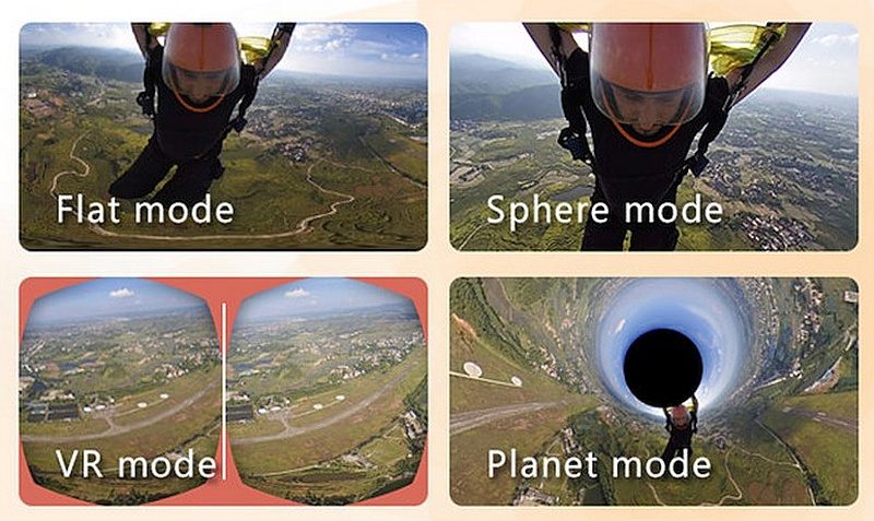 Camorama 提供「Flat Mode」、「Sphere Mode」、「VR Mode」和「Planet Mode」四種瀏覽模式，更可配合VR眼鏡使用，不過只能看到半球形畫面。