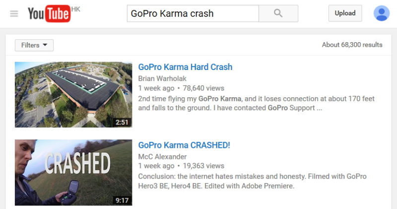 YouTube 搜尋結果：GoPro Karma crash