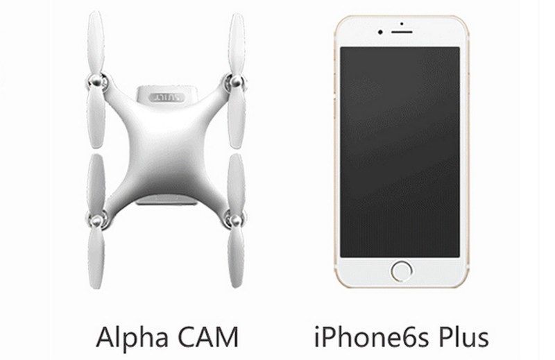 Alpha CAM 自拍無人機的體積為 128×128×43 毫米，大約跟 iPhone 6s Plus 相若。