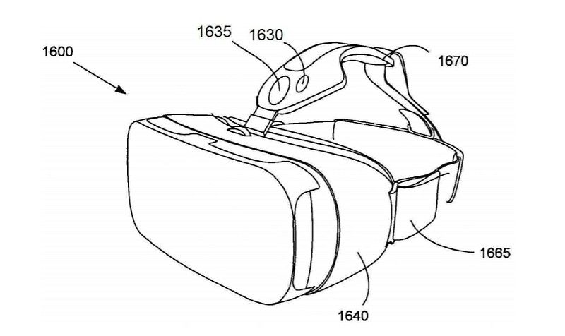 從第二代 Gear VR 的外形設計圖可見，頂部設有 LED 燈及光學感測器。