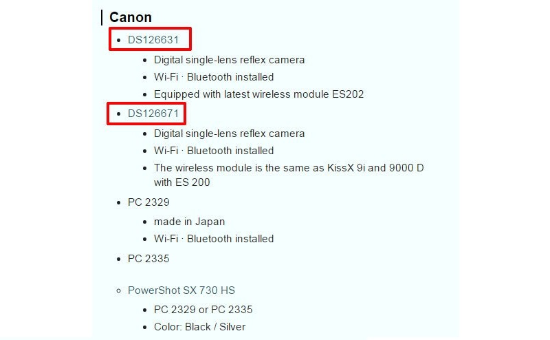 Canon 早前註冊了兩部新相機，代碼分別為 DS126631 及 DS126671，估計真正的型號就是 Canon 6D Mark II 及 100D 的後繼機 150D。