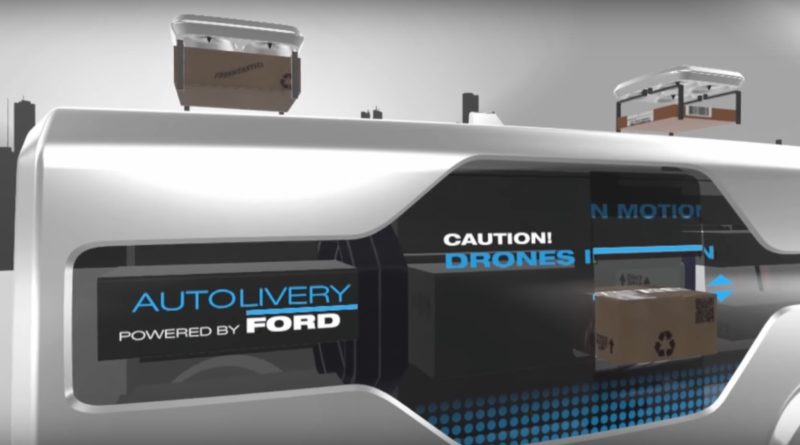 Ford 送貨無人機可由無人駕駛汽車頂上直接起飛。