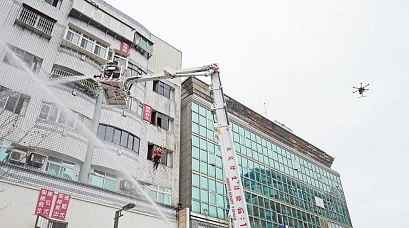 台灣宜蘭春節前火災演習　出動消防空拍機