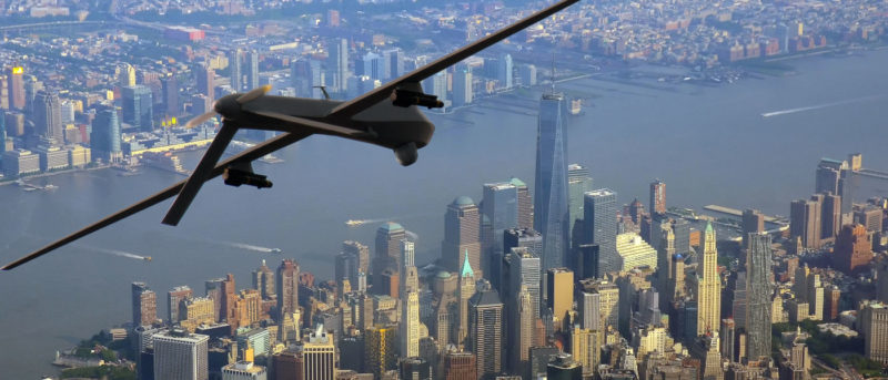 紐約市上空的軍用無人機（模擬圖片）