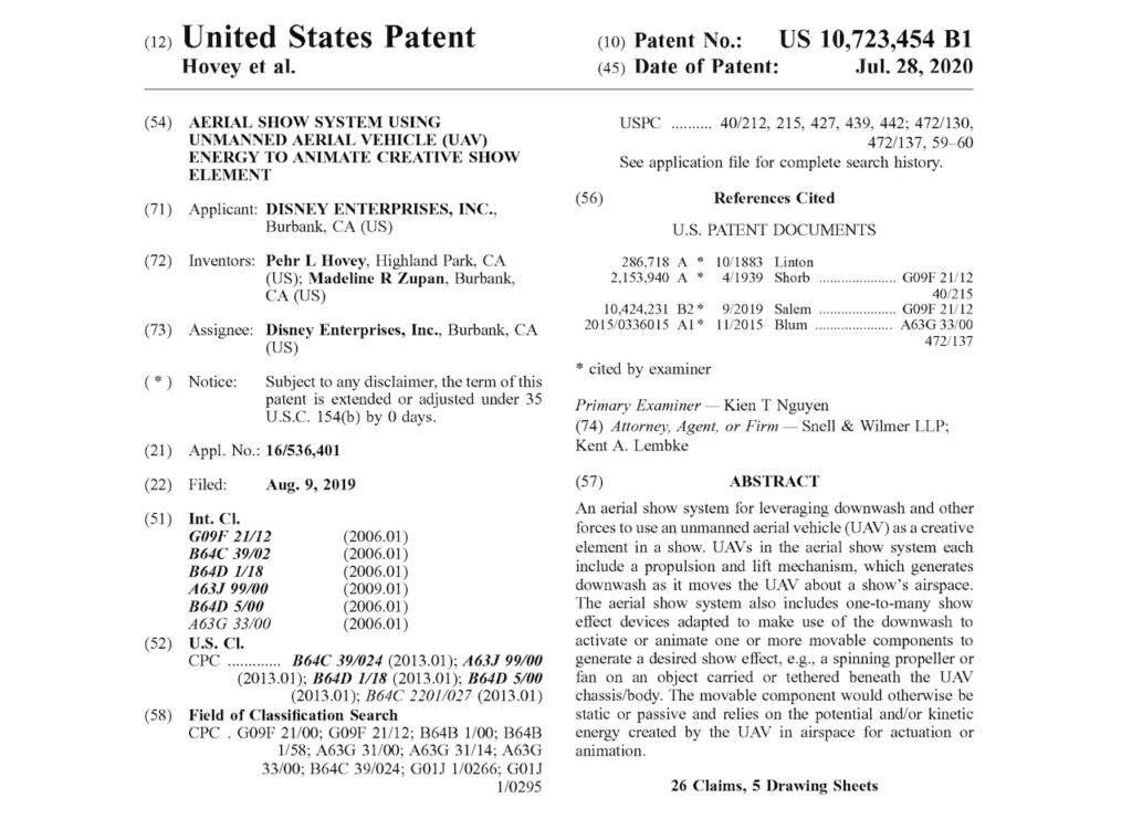 迪士尼新專利曝光：用無人機來製作創意表演元素之空中表演系統